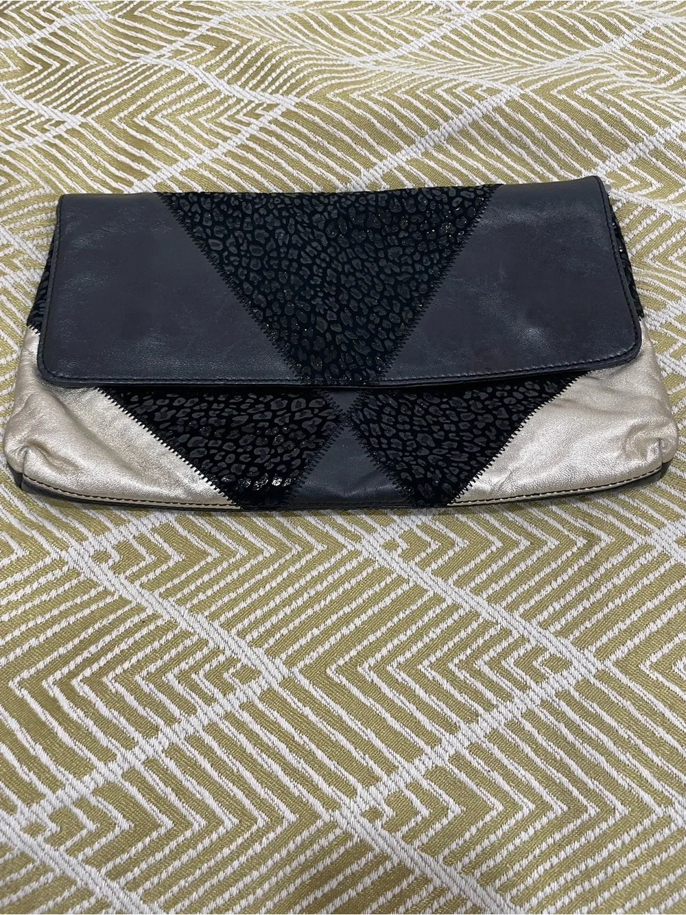 SEDUCE Black and Metallic Gold Fold-Over Clutch